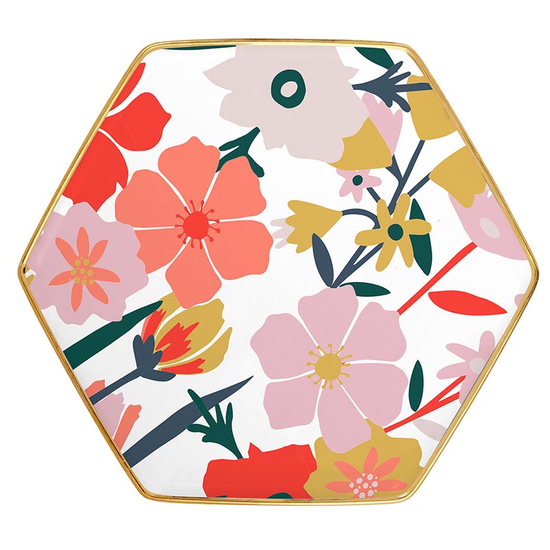 "Never Stop Growing" Hexagon Mug and Saucer Set in Floral Design