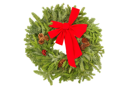 East meets West Decorated Wreath (Fraser, Noble, Cedar) 22" potted plant